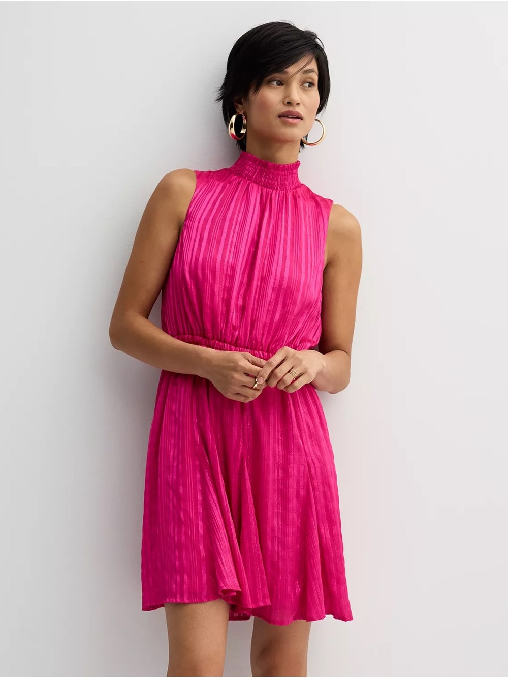 NWT Nine West Hot Pink Metallic Godet Mini Dress XXL